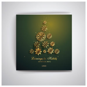 Atvirukas su auksu spindinčia kalėdų eglute