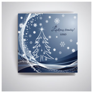 Kalėdinis atvirukas puoštas eglute ir snaigėmis