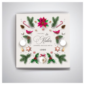 Žaismingas atvirukas su kalėdiniais papuošimais