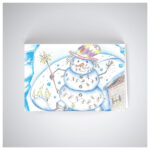 Vaikiškas atvirukas su sniego seniu