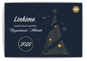 Tamsiai mėlynas atvirukas su auksine egle