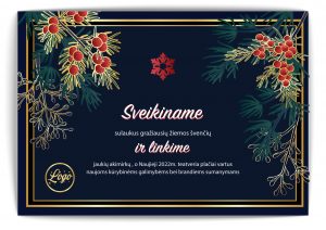 Tamsiai mėlynas atvirukas su auksinėmis šakomis