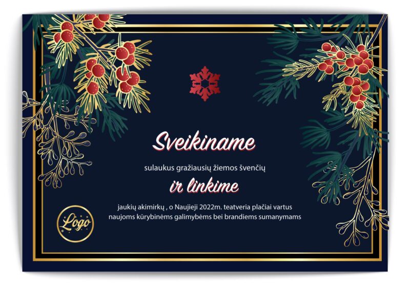 Tamsiai mėlynas atvirukas su auksinėmis šakomis