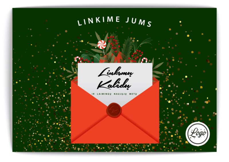 Tamsiai žalias atvirukas su raudonu voku